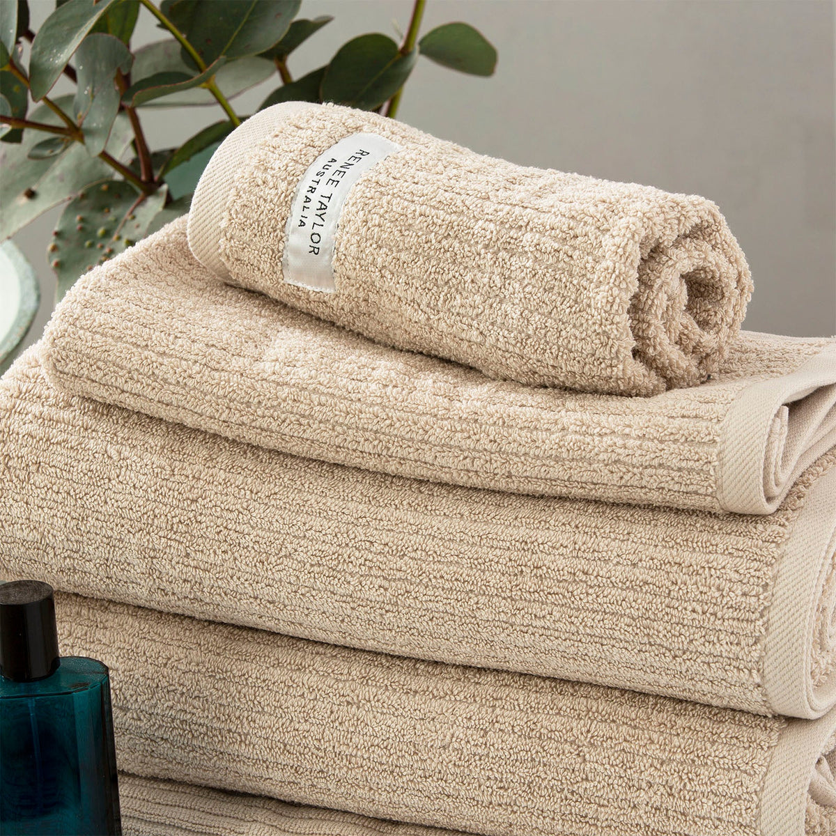 Renee Taylor Cobblestone 650 GSM Ribbed Cotton Towels - Stone (Bath, Hand & Face Towel/Bath Sheet & Bath Mat)