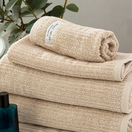 Renee Taylor Cobblestone 650 GSM Ribbed Cotton Towels - Stone (Bath, Hand & Face Towel/Bath Sheet & Bath Mat)