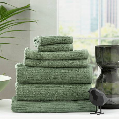 Renee Taylor Cobblestone 650 GSM Ribbed Cotton Bath Towel Set - Sage (2 to 14 Piece Packs)