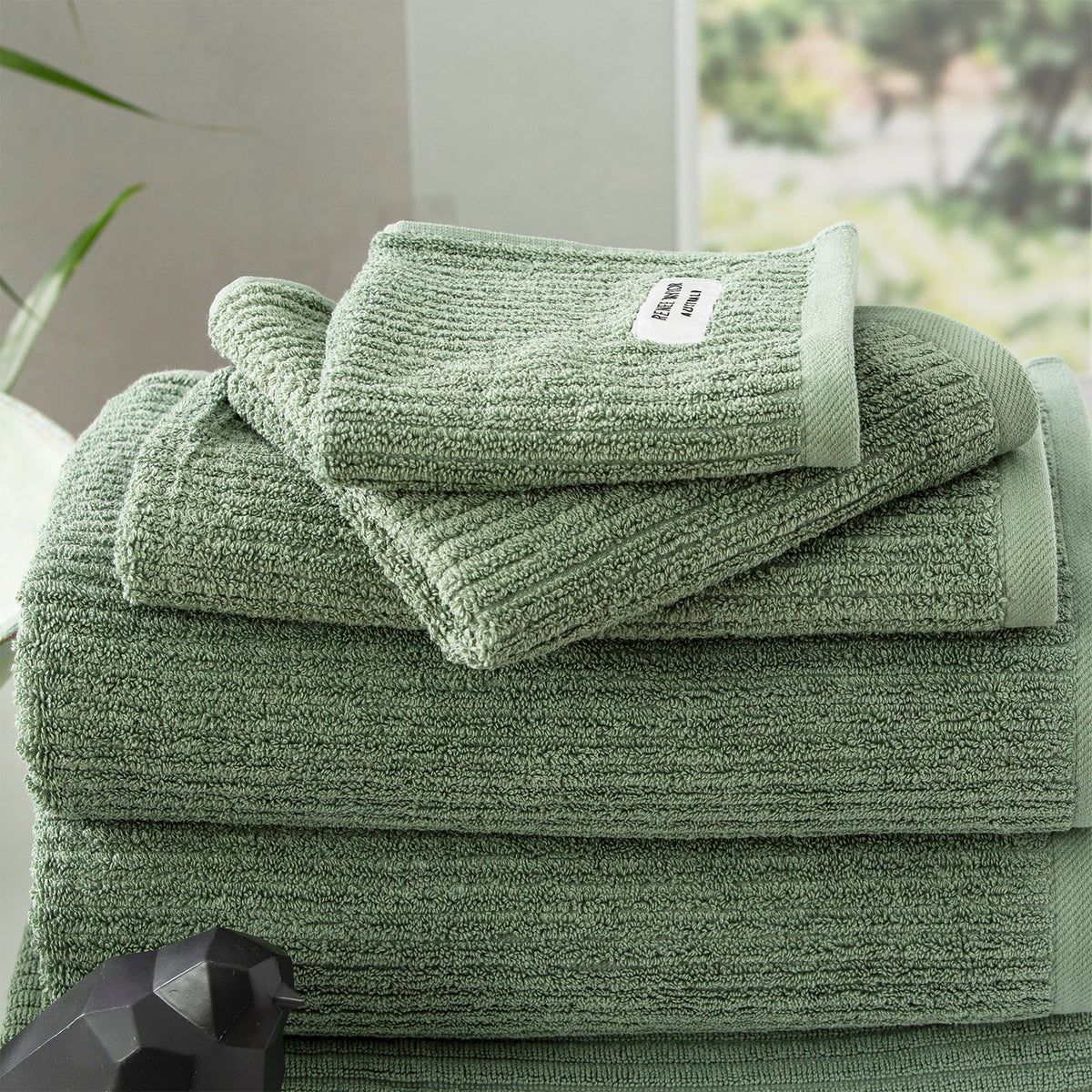 Renee Taylor Cobblestone 650 GSM Ribbed Cotton Towels - Sage (Bath, Hand & Face Towel/Bath Sheet & Bath Mat)