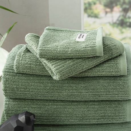 Renee Taylor Cobblestone 650 GSM Ribbed Cotton Towels - Sage (Bath, Hand & Face Towel/Bath Sheet & Bath Mat)