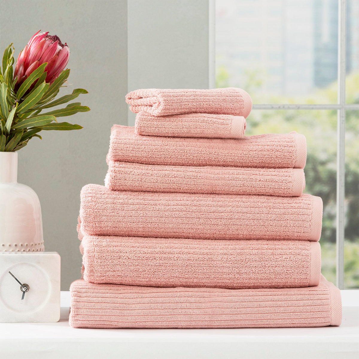 Renee Taylor Cobblestone 650 GSM Ribbed Cotton Bath Towel Set - Blush (2 to 14 Piece Packs)