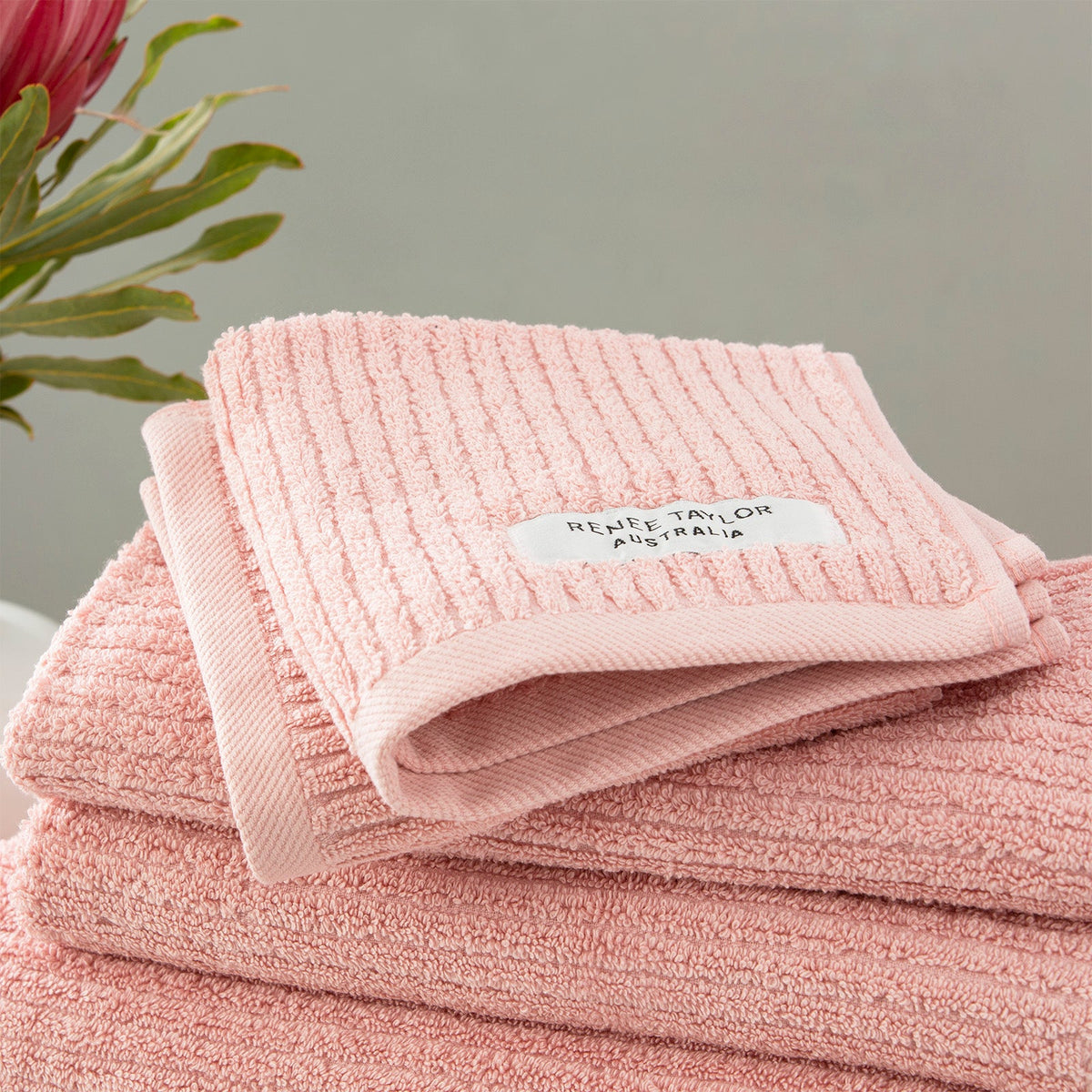 Renee Taylor Cobblestone 650 GSM Ribbed Cotton Towels - Blush (Bath, Hand & Face Towel/Bath Sheet & Bath Mat)