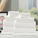 Renee Taylor Cobblestone 650 GSM Ribbed Cotton Bath Towel Set - White (2 to 14 Piece Packs)