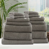 Renee Taylor Cobblestone 650 GSM Ribbed Cotton Bath Towel Set - Platinum (2 to 14 Piece Packs)