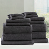 Renee Taylor Cobblestone 650 GSM Ribbed Cotton Bath Towel Set - Granite (2 to 14 Piece Packs)