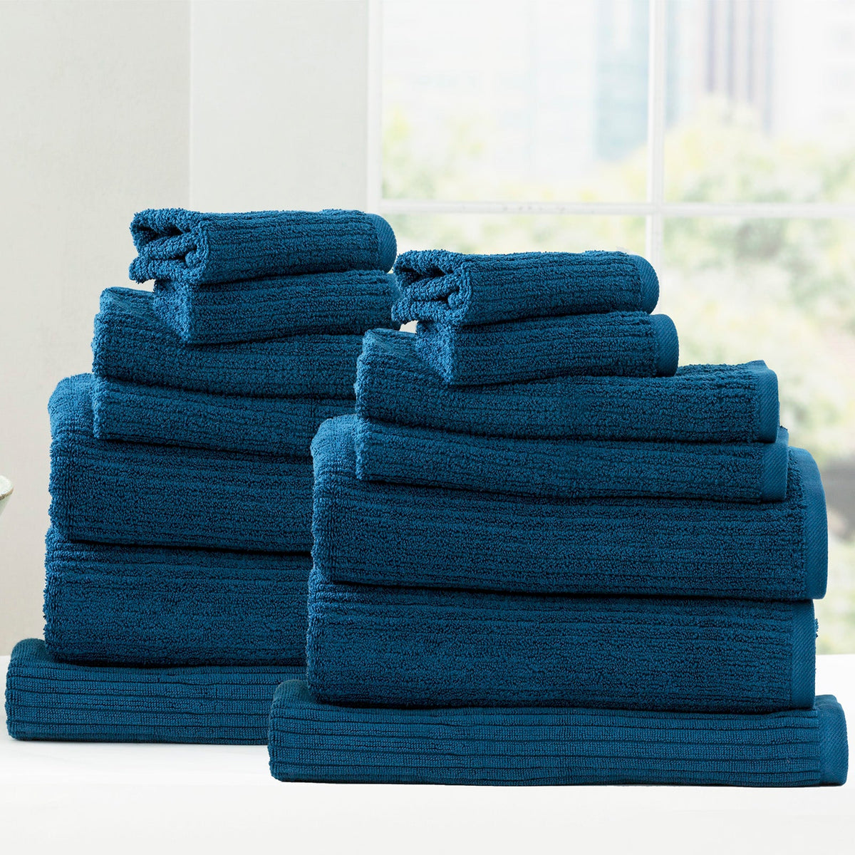Renee Taylor Cobblestone 650 GSM Ribbed Cotton Bath Towel Set - Ink (2 to 14 Piece Packs)