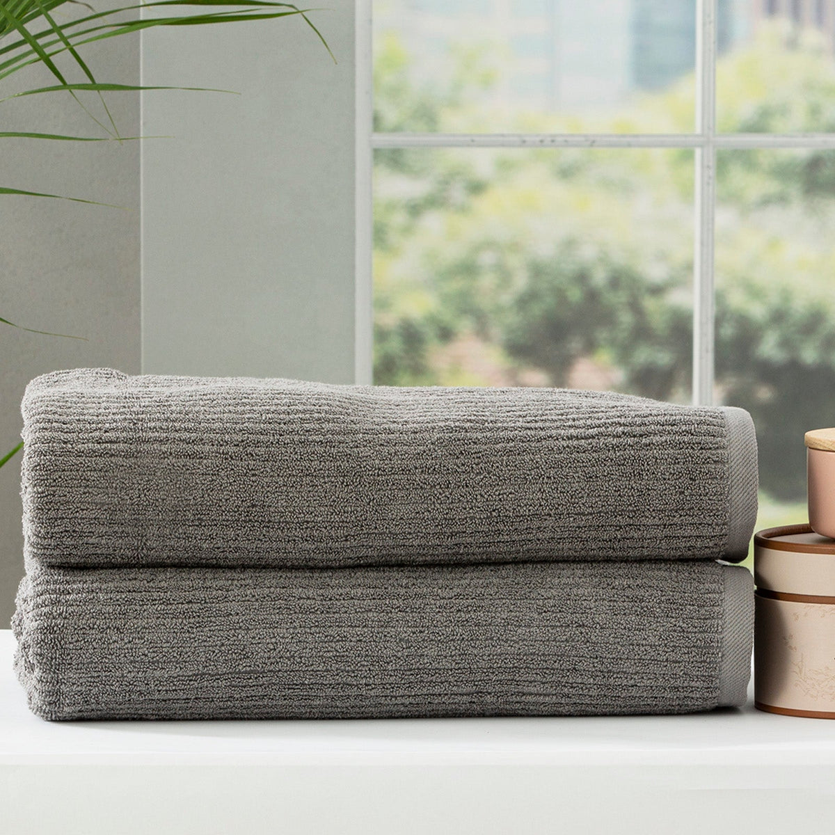 Renee Taylor Cobblestone 650 GSM Ribbed Cotton Bath Towel Set - Platinum (2 to 14 Piece Packs)