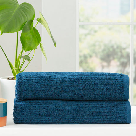 Renee Taylor Cobblestone 650 GSM Ribbed Cotton Bath Towel Set - Ink (2 to 14 Piece Packs)