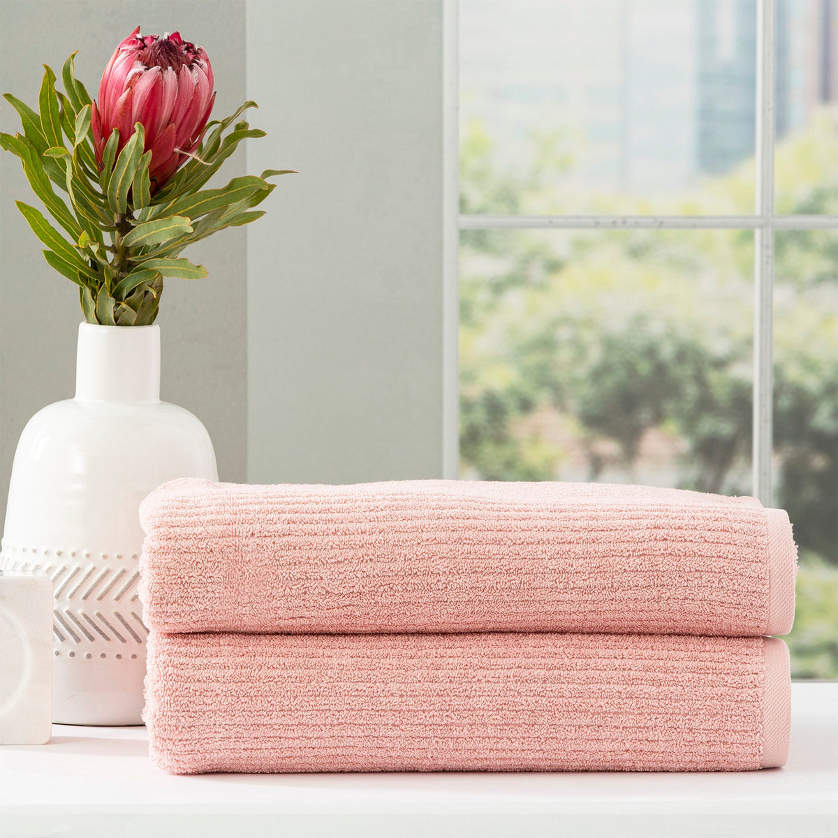Renee Taylor Cobblestone 650 GSM Ribbed Cotton Bath Towel Set - Blush (2 to 14 Piece Packs)