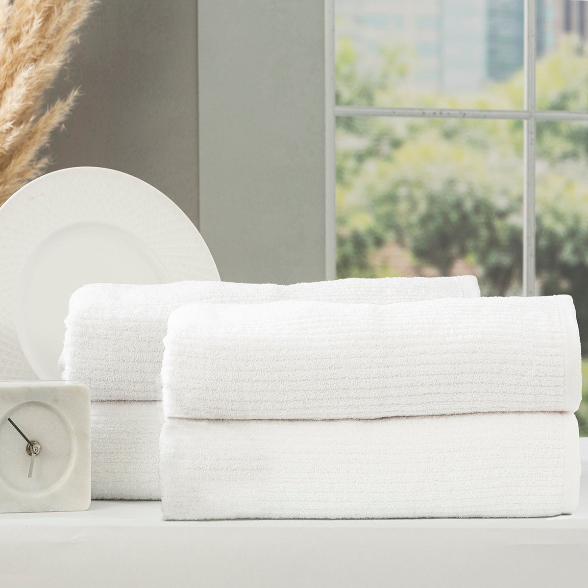 Renee Taylor Cobblestone 650 GSM Ribbed Cotton Bath Towel Set - White (2 to 14 Piece Packs)