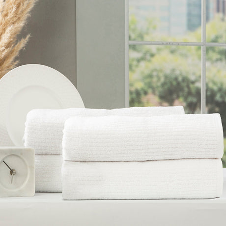 Renee Taylor Cobblestone 650 GSM Ribbed Cotton Bath Towel Set - White (2 to 14 Piece Packs)