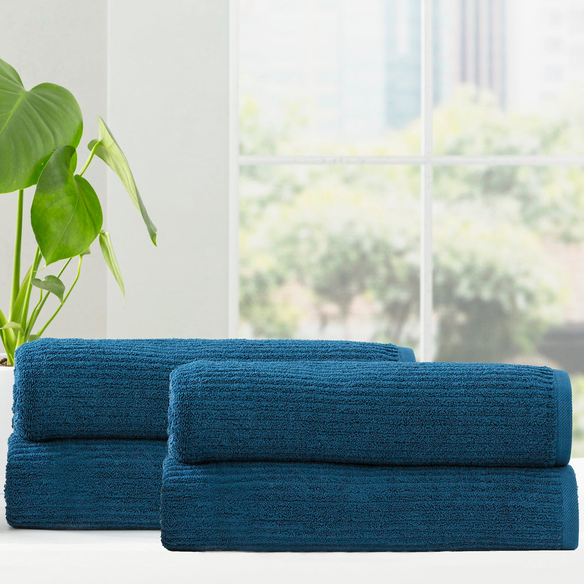 Renee Taylor Cobblestone 650 GSM Ribbed Cotton Bath Towel Set - Ink (2 to 14 Piece Packs)