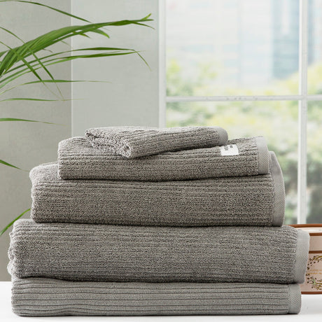 Renee Taylor Cobblestone 650 GSM Ribbed Cotton Towels - Platinum (Bath, Hand & Face Towel/Bath Sheet & Bath Mat)