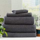 Renee Taylor Cobblestone 650 GSM Ribbed Cotton Towels - Granite (Bath, Hand & Face Towel/Bath Sheet & Bath Mat)