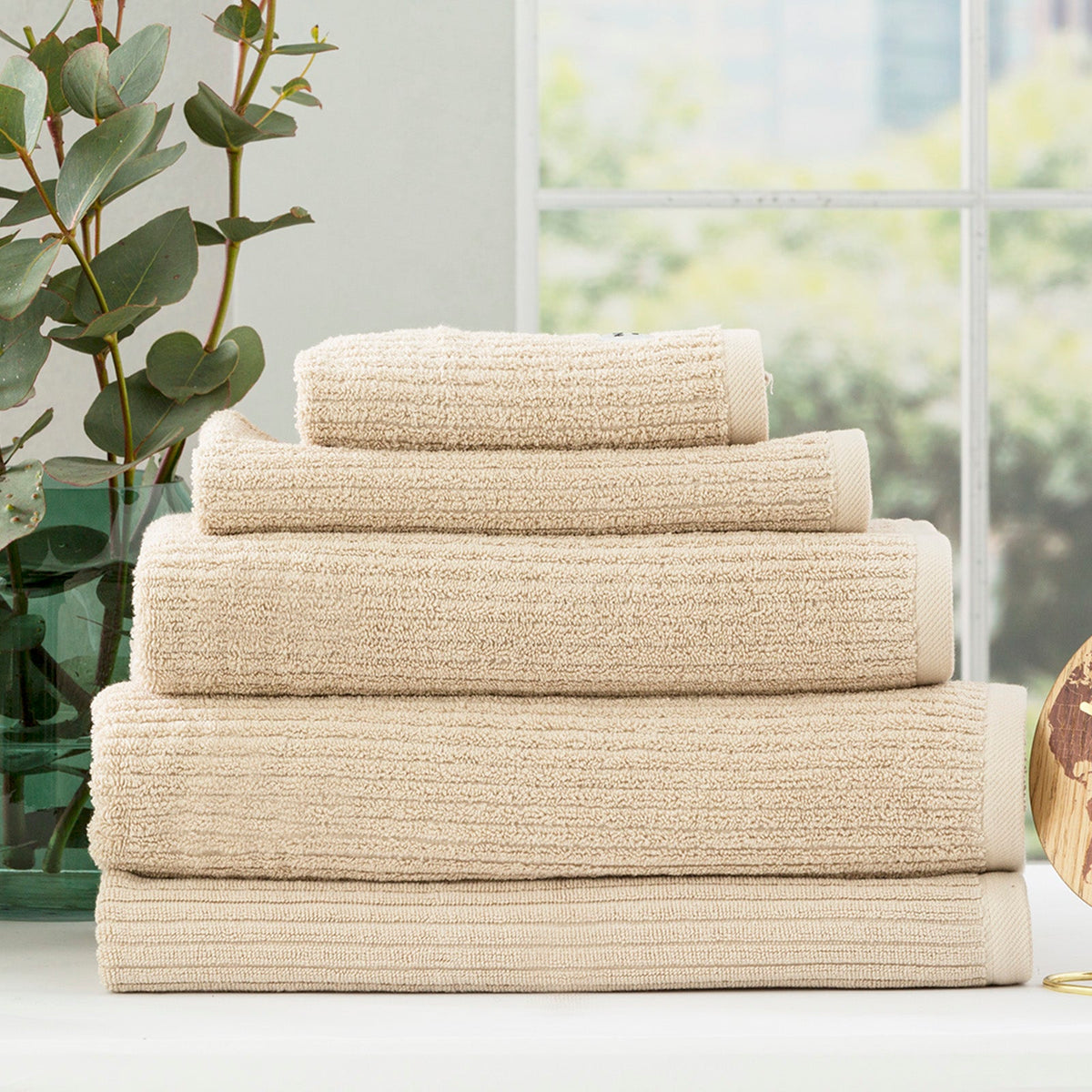 Renee Taylor Cobblestone 650 GSM Ribbed Cotton Towels - Stone (Bath, Hand & Face Towel/Bath Sheet & Bath Mat)