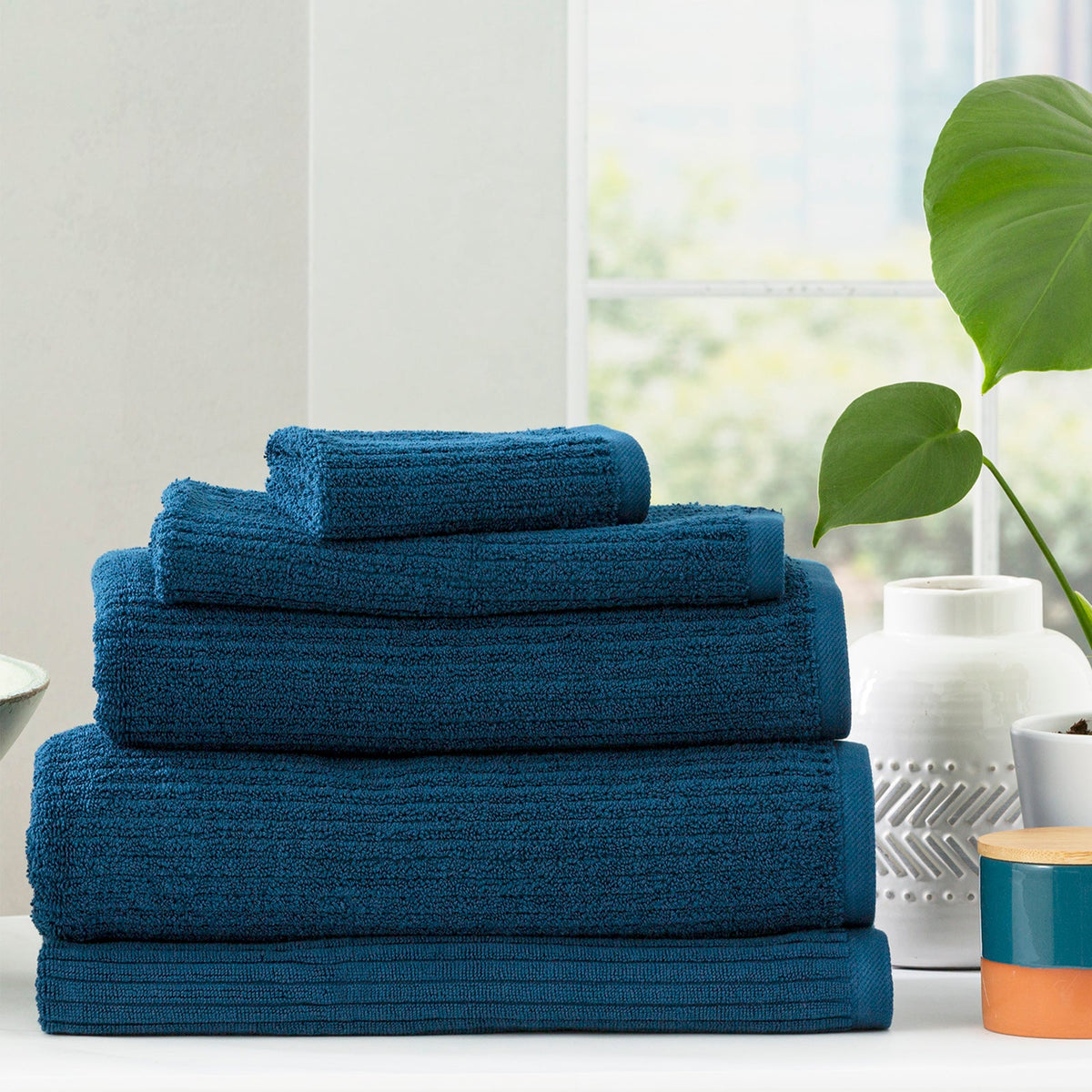 Renee Taylor Cobblestone 650 GSM Ribbed Cotton Towels - Ink (Bath, Hand & Face Towel/Bath Sheet & Bath Mat)