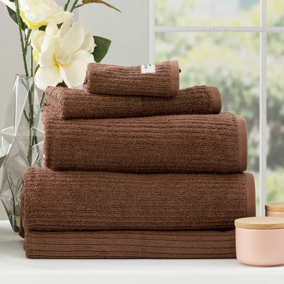 Renee Taylor Cobblestone 650 GSM Ribbed Cotton Towels - Toffee (Bath, Hand & Face Towel/Bath Sheet & Bath Mat)