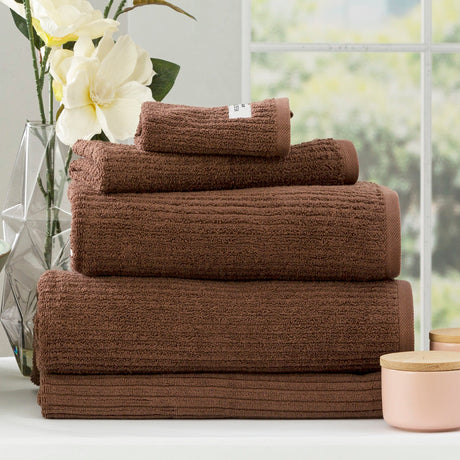 Renee Taylor Cobblestone 650 GSM Ribbed Cotton Towels - Toffee (Bath, Hand & Face Towel/Bath Sheet & Bath Mat)