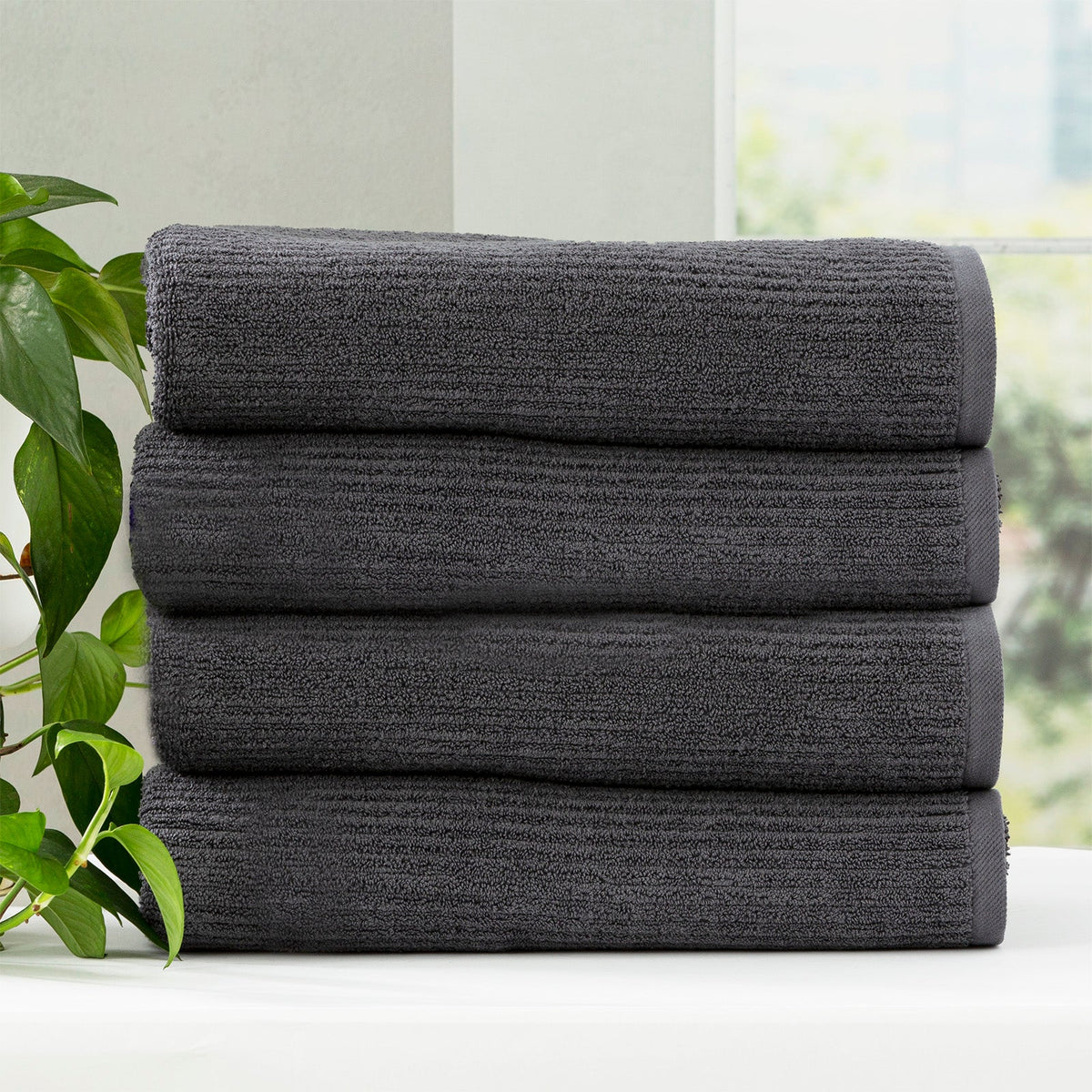 Renee Taylor Cobblestone 650 GSM Ribbed Cotton Bath Towel Set - Granite (2 to 14 Piece Packs)
