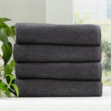 Renee Taylor Cobblestone 650 GSM Ribbed Cotton Bath Towel Set - Granite (2 to 14 Piece Packs)