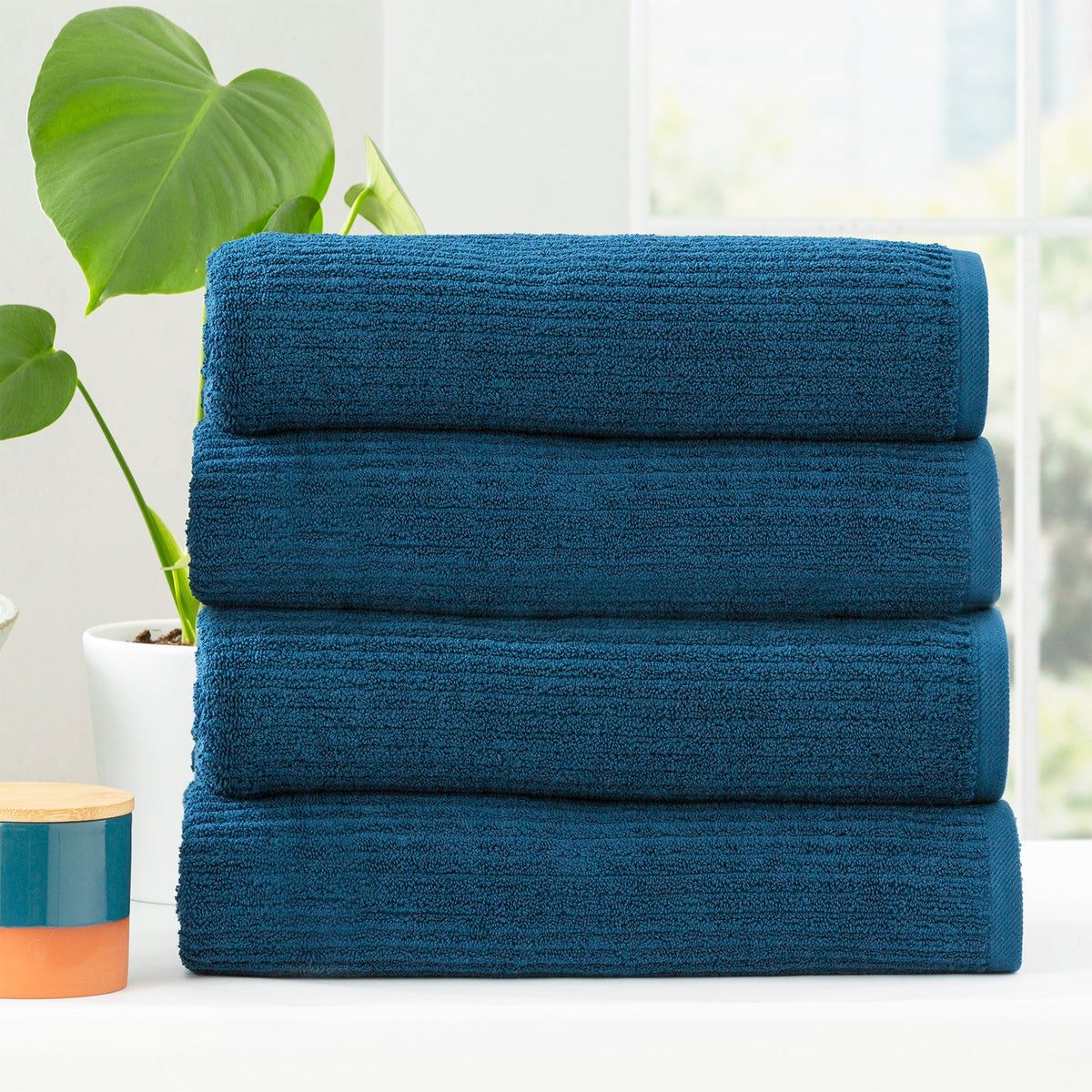 Renee Taylor Cobblestone 650 GSM Ribbed Cotton Bath Towel Set - Ink (2 to 14 Piece Packs)