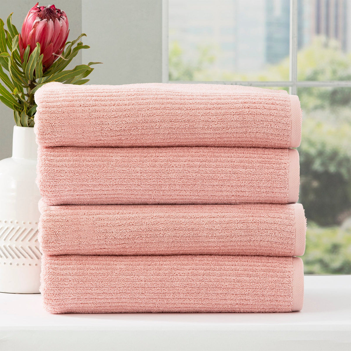 Renee Taylor Cobblestone 650 GSM Ribbed Cotton Bath Towel Set - Blush (2 to 14 Piece Packs)
