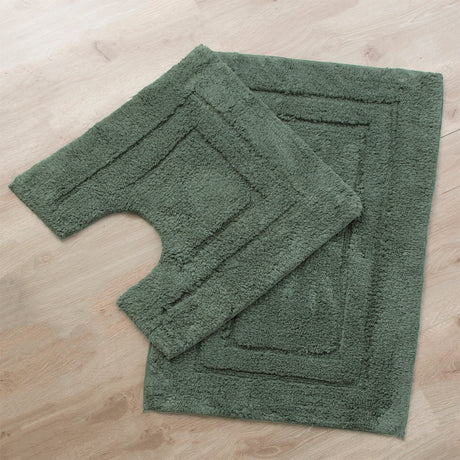 Renee Taylor 2200 GSM Tufted Cotton Bath Mat Set - Sage (2 Piece with Contour Pedestal)