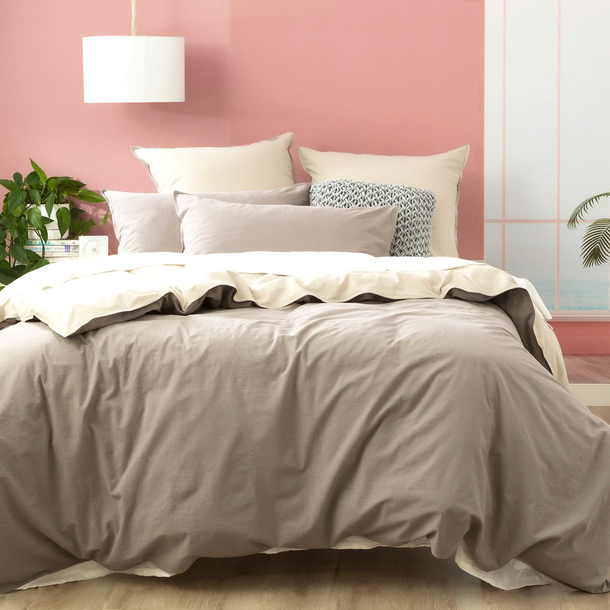 Renee Taylor Essentials Vintage Stonewashed Cotton Reversible Quilt Cover Set - Charcoal (OEKO-TEX Certified)