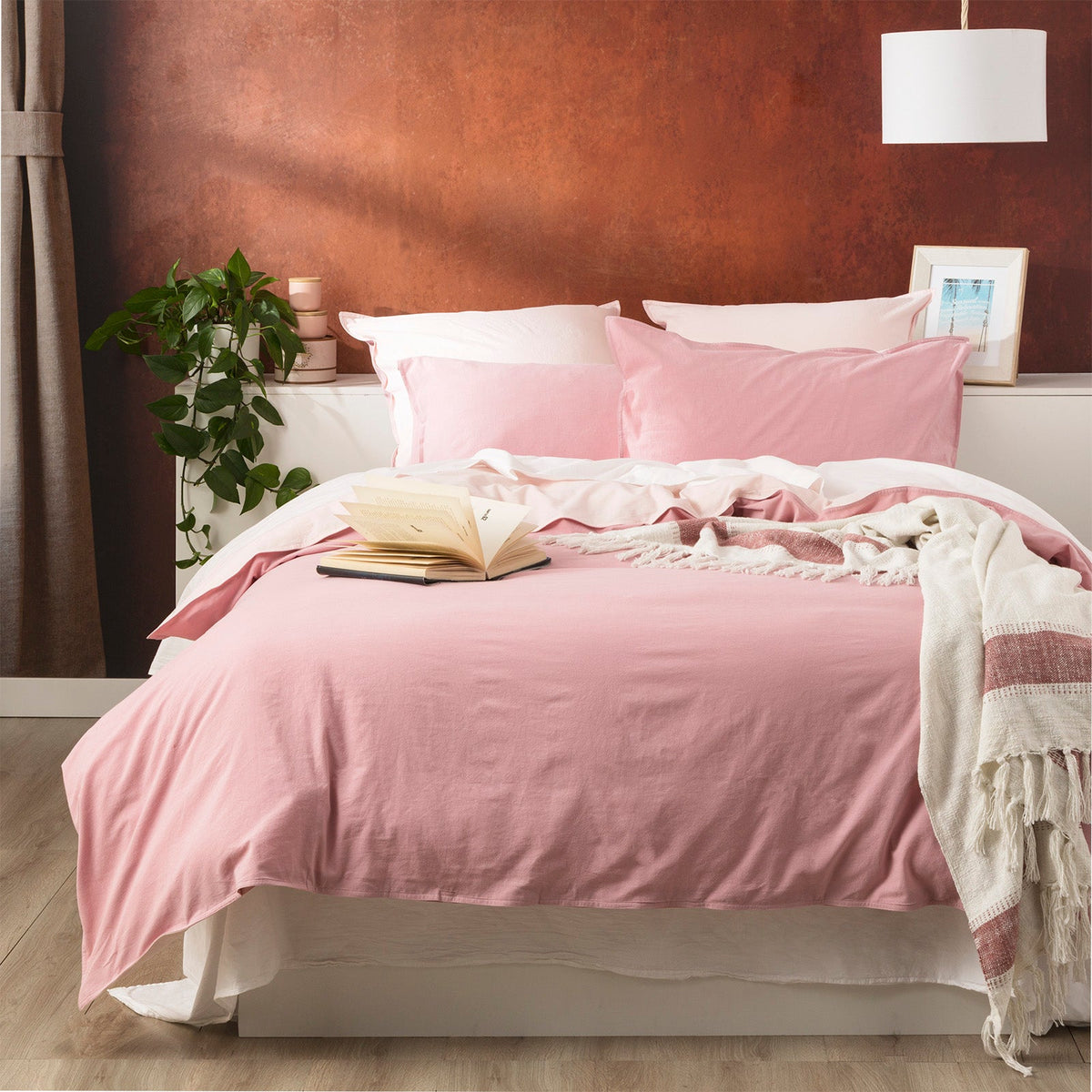 Renee Taylor Essentials Vintage Stonewashed Cotton Reversible Quilt Cover Set - Rose (OEKO-TEX Certified)