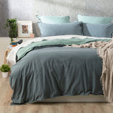 Renee Taylor Essentials Vintage Stonewashed Cotton Reversible Quilt Cover Set - Mineral (OEKO-TEX Certified)