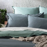 Renee Taylor Essentials Vintage Stonewashed Cotton Reversible Quilt Cover Set - Mineral (OEKO-TEX Certified)
