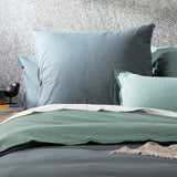 Renee Taylor Essentials Vintage Stonewashed Cotton Reversible Quilt Cover Set - Mineral (OEKO-TEX Certified)