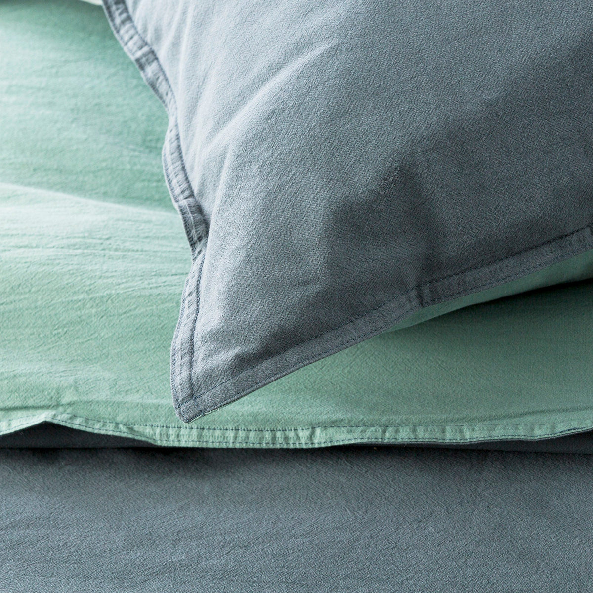Renee Taylor Essentials Vintage Stonewashed Cotton Reversible Quilt Cover Set - Mineral (OEKO-TEX Certified)