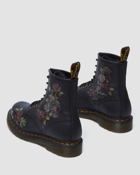 Dr. Martens 1460 Vonda Decayed Roses Leather Boots (8 Eye) - Nappa Black