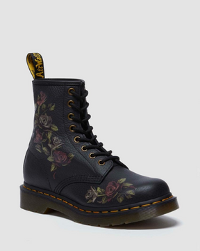 Dr. Martens 1460 Vonda Decayed Roses Leather Boots (8 Eye) - Nappa Black