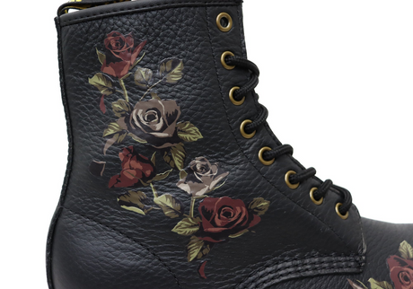 Dr. Martens 1460 Vonda Decayed Roses Leather Boots (8 Eye) - Nappa Black