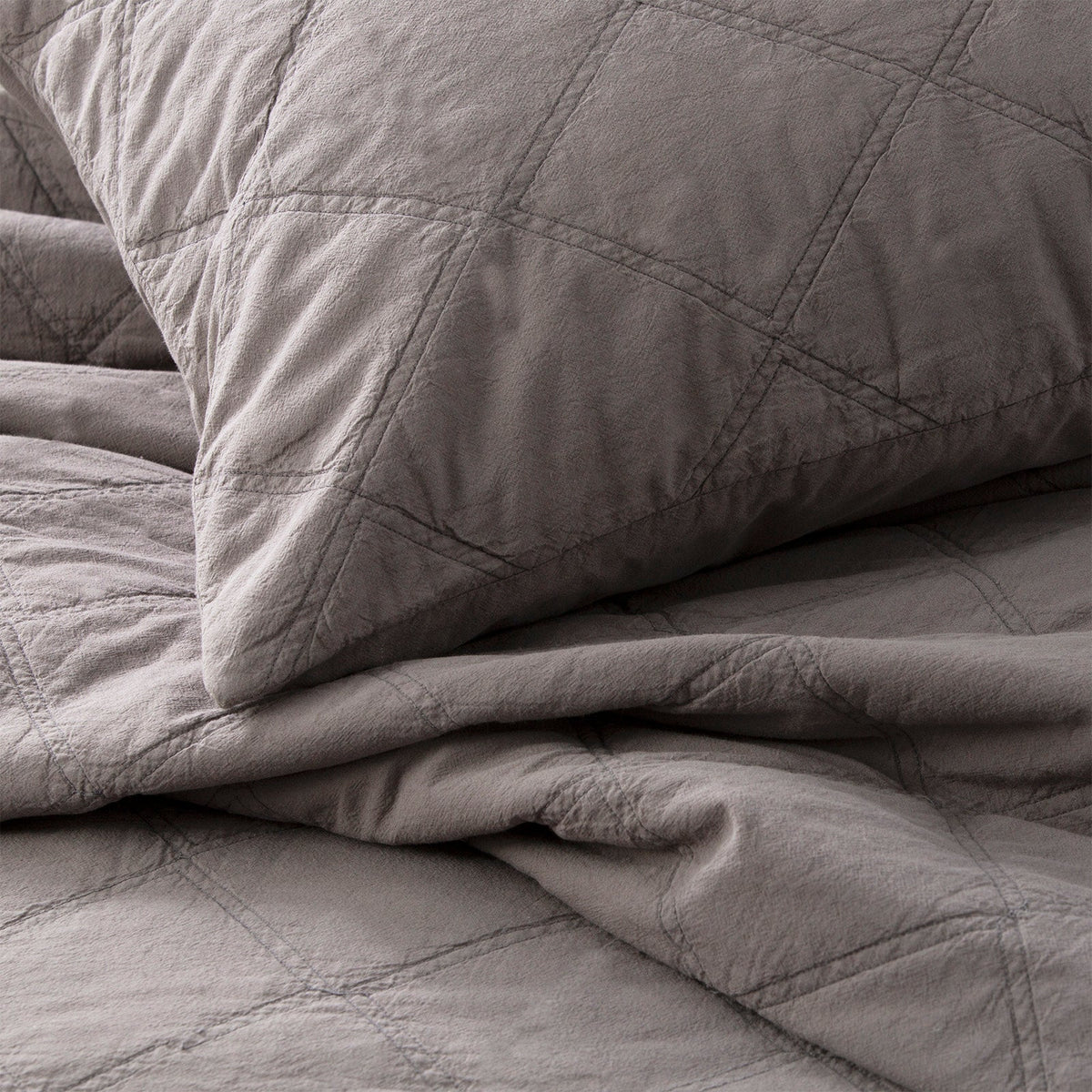 Renee Taylor Attwood Stonewashed Cotton Quilted Coverlet Set - Charcoal (OEKO-TEX Certified Bedspread)