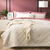 Renee Taylor Attwood Stonewashed Cotton Quilted Coverlet Set - Dove (OEKO-TEX Certified Bedspread)
