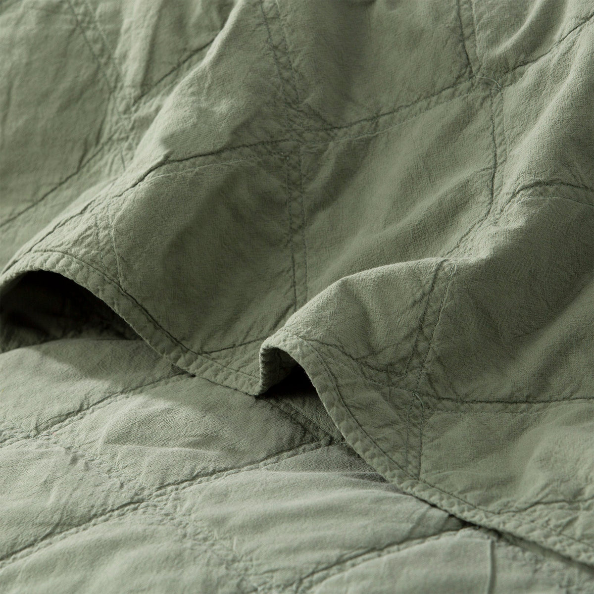 Renee Taylor Attwood Stonewashed Cotton Quilted Coverlet Set - Fern (OEKO-TEX Certified Bedspread)