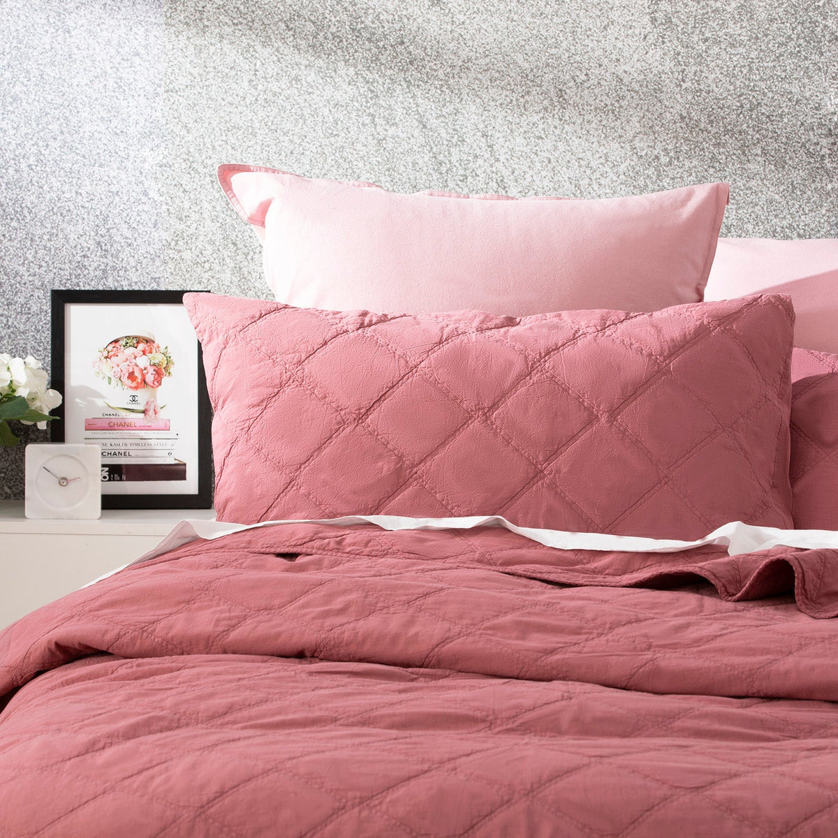 Renee Taylor Attwood Stonewashed Cotton Quilted Coverlet Set - Rose (OEKO-TEX Certified Bedspread)