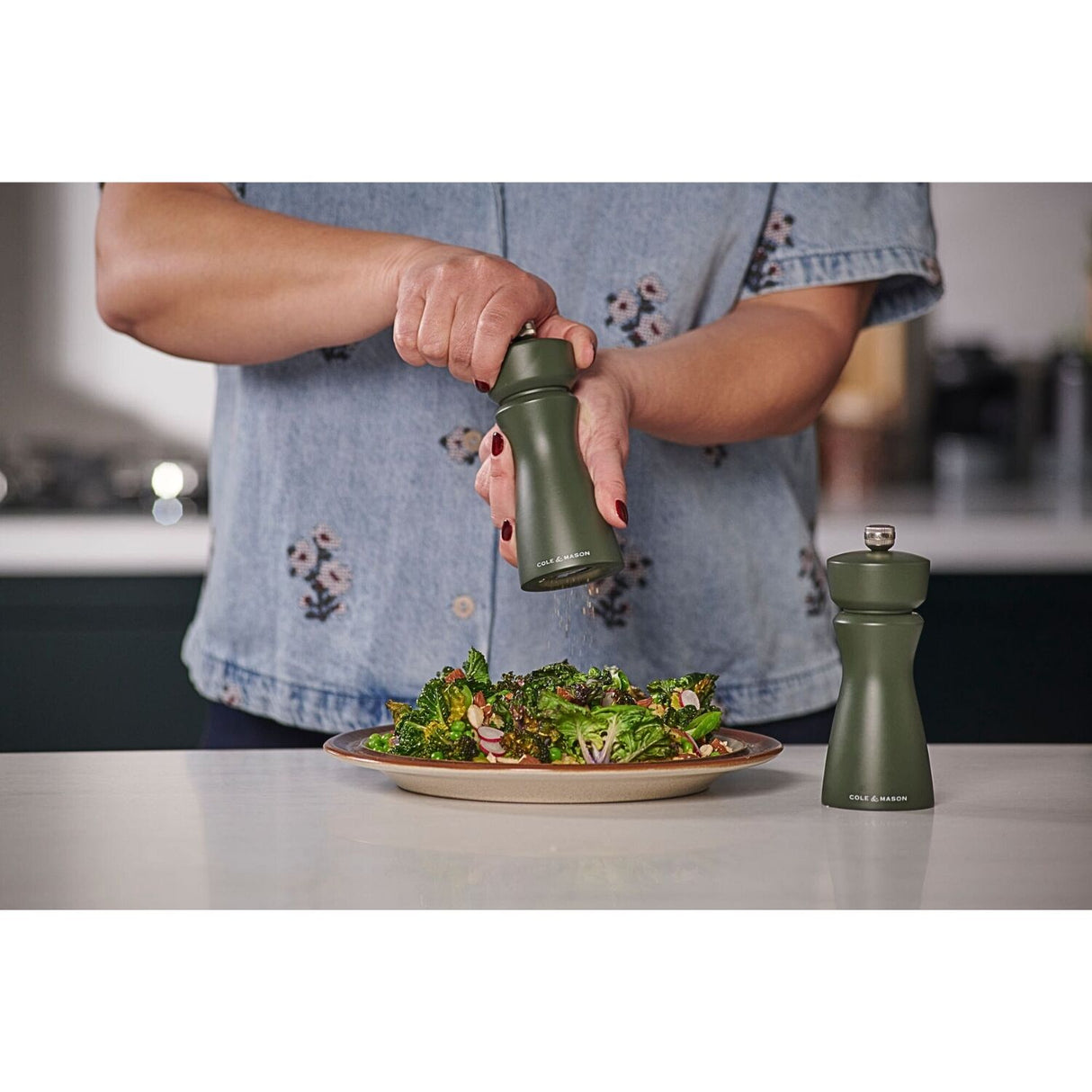 Cole & Mason Kenton Salt & Pepper Mill 15cm Rubberwood Ceramic Grinder -Rosemary