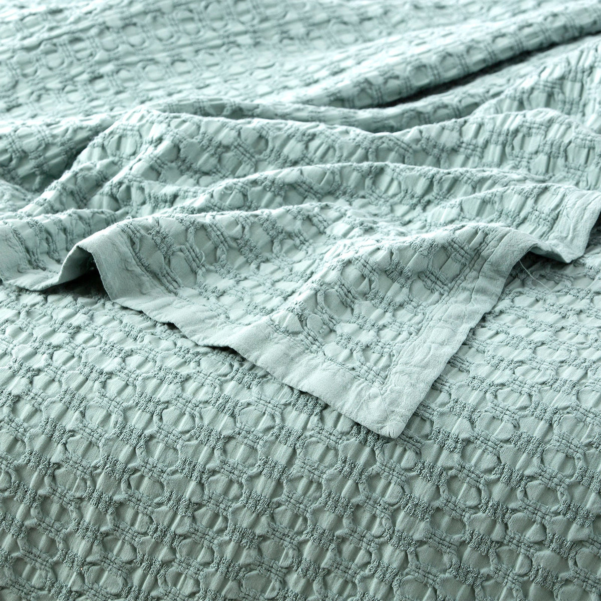Renee Taylor Lexico Washed Cotton Waffle Blanket - Sage (OEKO-TEX Certified)