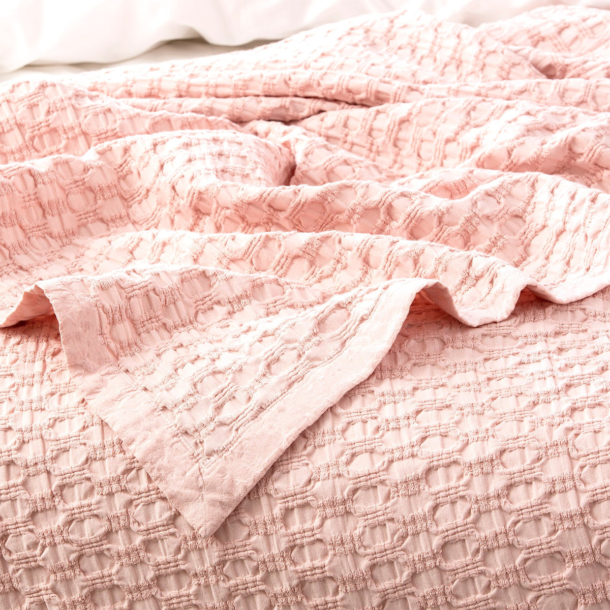 Renee Taylor Lexico Washed Cotton Waffle Blanket - Rose (OEKO-TEX Certified)