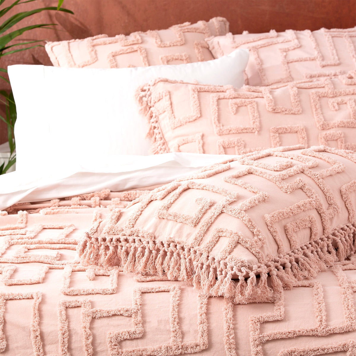 Renee Taylor Riley Vintage Washed Tufted Cotton Coverlet Set - Blush (OEKO-TEX Certified Bedspread)