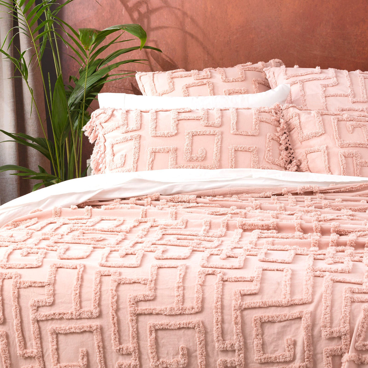 Renee Taylor Riley Vintage Washed Tufted Cotton Coverlet Set - Blush (OEKO-TEX Certified Bedspread)