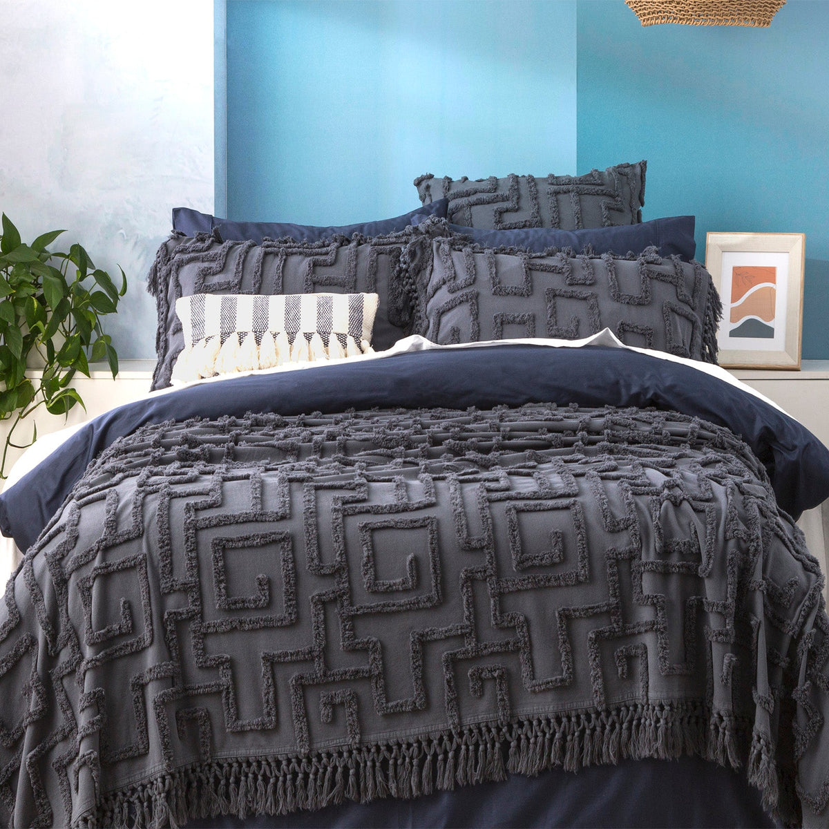 Renee Taylor Riley Vintage Washed Tufted Cotton Coverlet Set - Slate (OEKO-TEX Certified Bedspread)