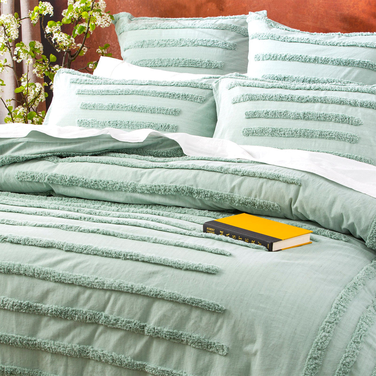 Renee Taylor Classic Vintage Washed Tufted Cotton Quilt Cover Set - Sage (OEKO-TEX Certified)