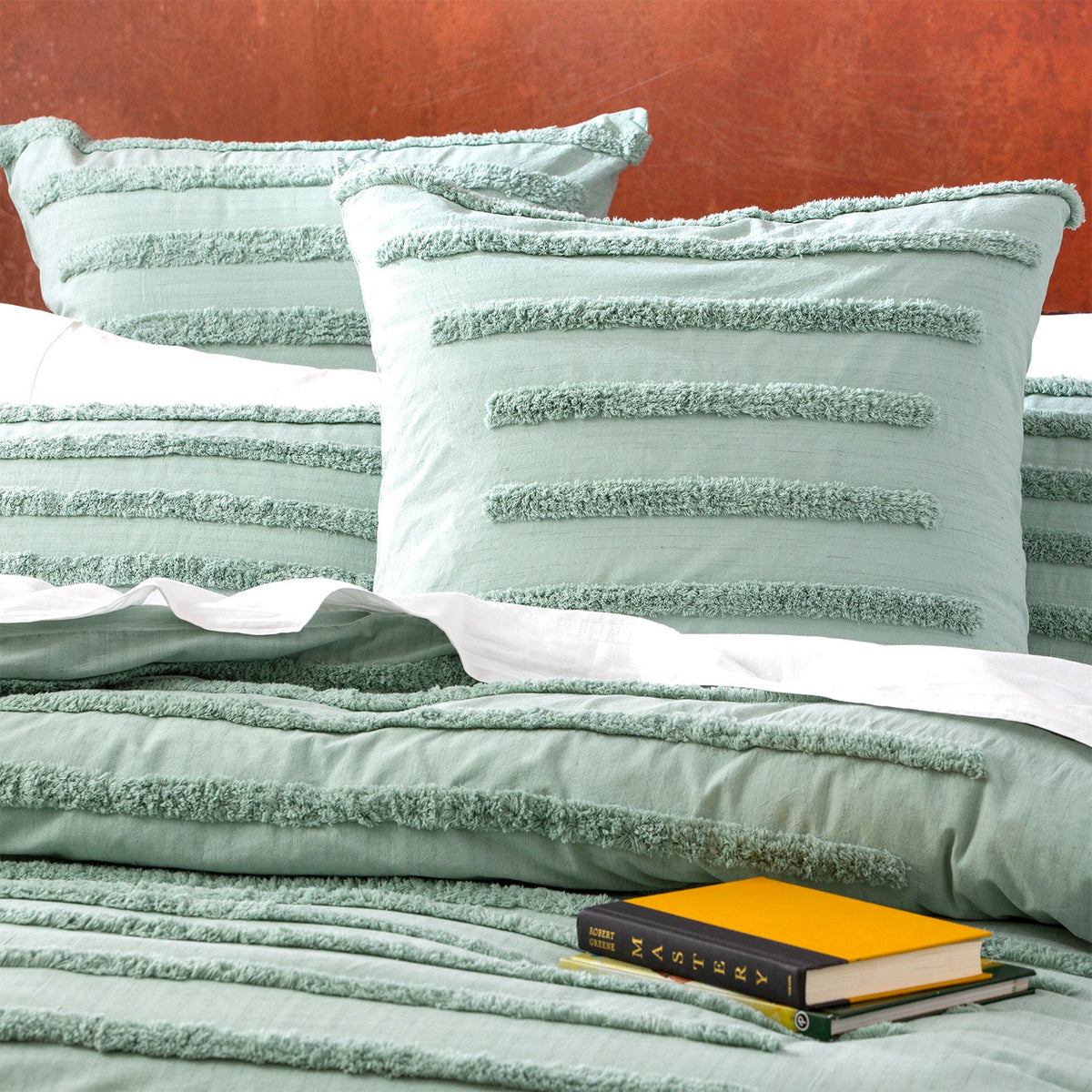Renee Taylor Classic Vintage Washed Tufted Cotton Quilt Cover Set - Sage (OEKO-TEX Certified)