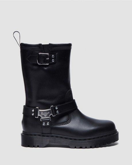 Dr. Martens Anistone Hi Rigger Leather Boots Shoes in Black Wanama 
